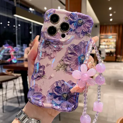 Oljemålad blomma-lanyard telefonfodral