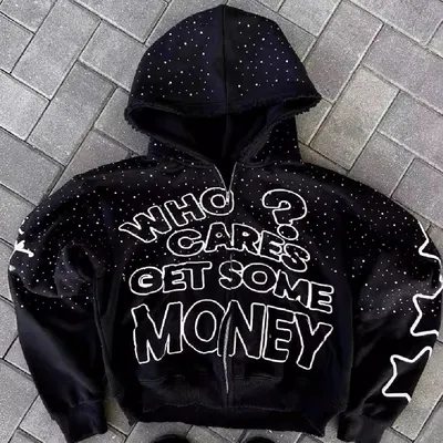 Capuzinha com Estampa de Letras, Estilo Dark de Rua Alta Europeu e Americano