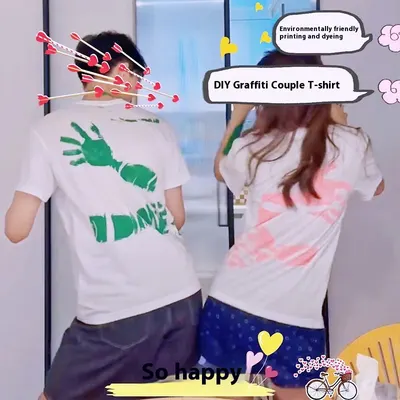 Regalo para Parejas DIY Abrazo 520 Camiseta Blanca Pura Pintada