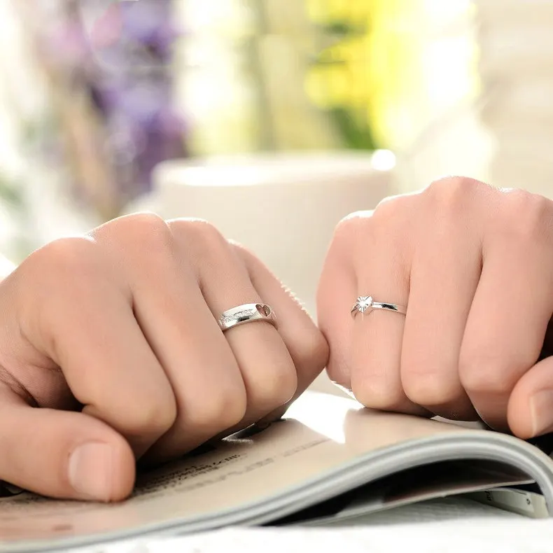 Anel de casal de prata S925, amor eterno