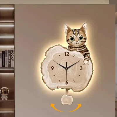 Relógio de parede com gato de desenho animado fofo, com efeito de creme