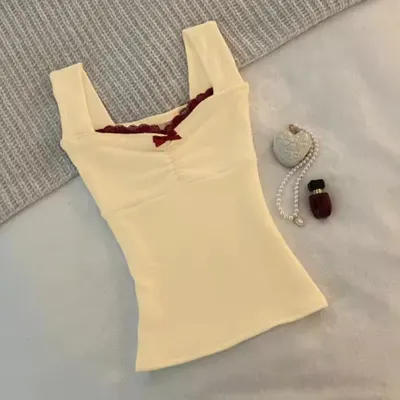 Top feminino de alças, curto, verão, slim, estilo retro europeu e americano