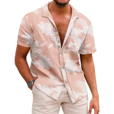 Herrens sommar Hawaii-printad kortärmad skjorta