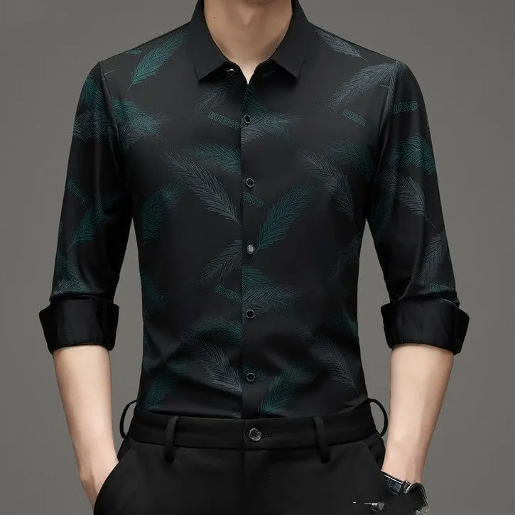 Camisa de manga comprida para homem, moderna, sem amassos