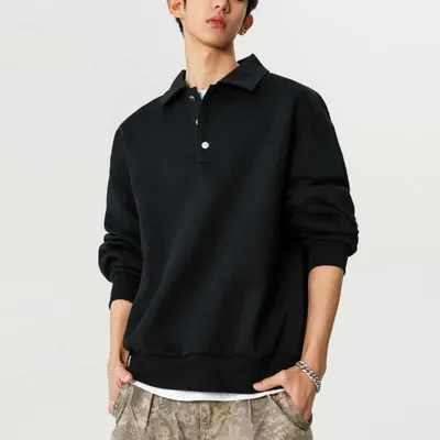 Casaco de polo de manga pesada, novo na primavera, solto, casual, lapela, para homem