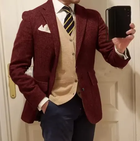 Novo Casaco de Homem de Fato com Padrão de Arraiolos, Casual e Ajuste Slim