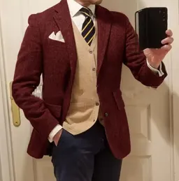 Novo Casaco de Homem de Fato com Padrão de Arraiolos, Casual e Ajuste Slim