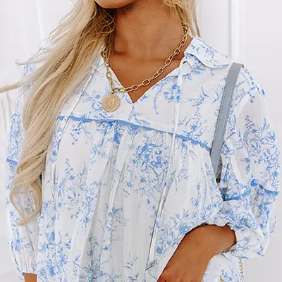 Damens fashionabla blommönstrad chiffongskjorta