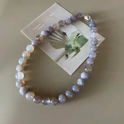 Nuevo Collar de Ágata Natural Gris con Cuentas Estilo Chino para Mujer