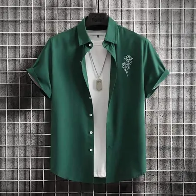Camisa Hawaiana de Manga Corta 3D Rayada para Hombre