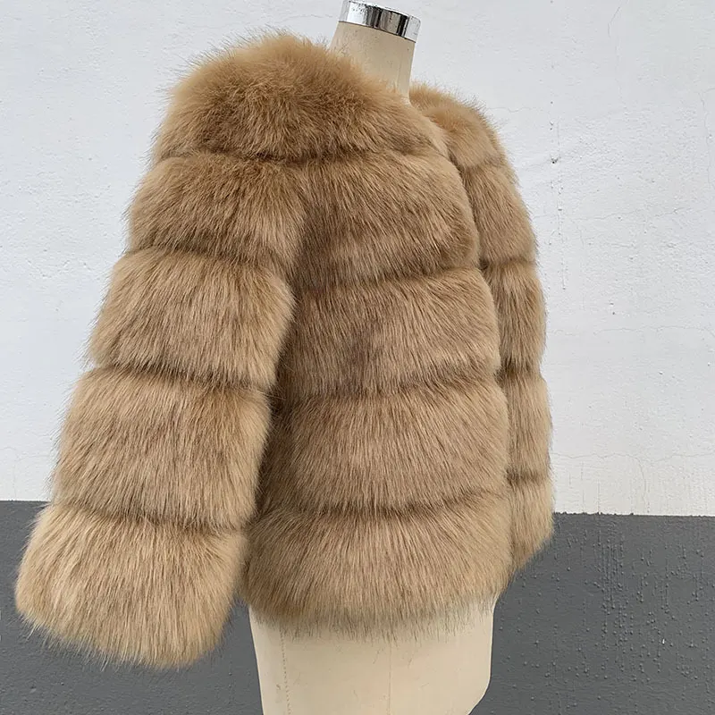 Slim kort skinnfaux pälsjacka