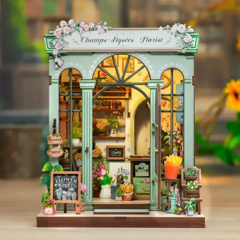 Kit de mini casa em madeira, livro