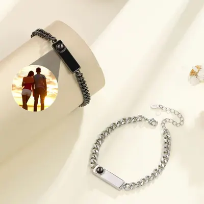 Pulseira de casal de aço titânio com projeção de foto colorida