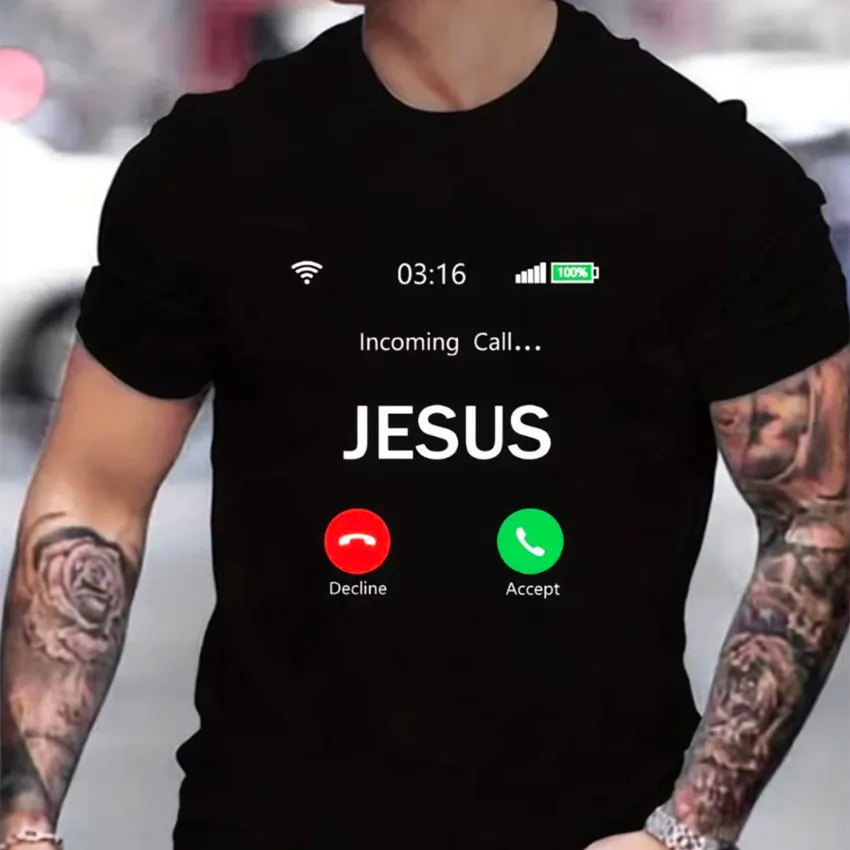 T-shirt de gola redonda para homem, manga curta, de verão