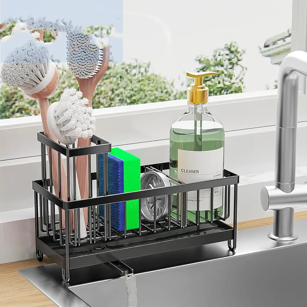 Suporte para armazenamento de esponja e pano de cozinha em aço inoxidável 304