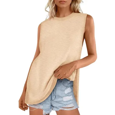 Chaleco de Verano para Mujer de Estilo Europeo y Americano con Cuello Redondo, Suéter Casual sin Mangas de Punto a la Moda
