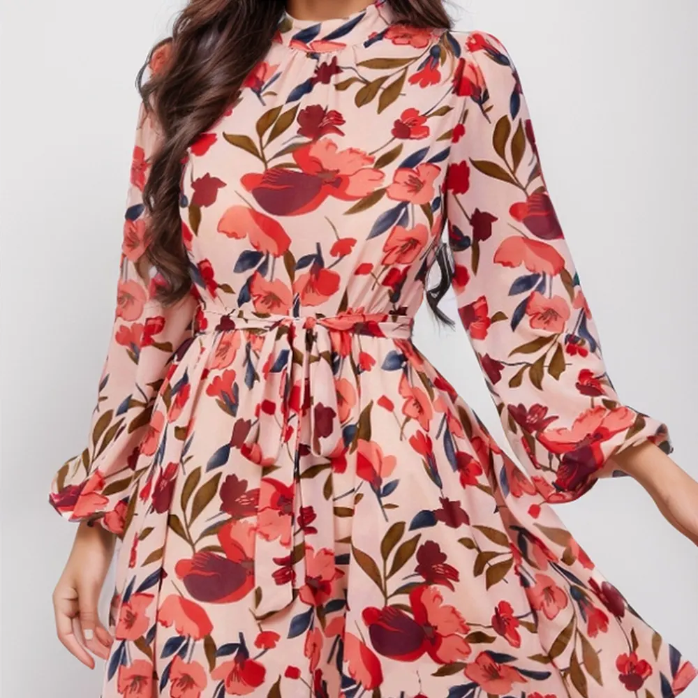 Vestido de manga comprida com estampa floral