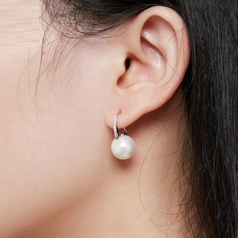 Pendientes Originales de Perlas de Concha S925 de Plata de Ley, Estilo Sencillo y Elegante para el Trabajo