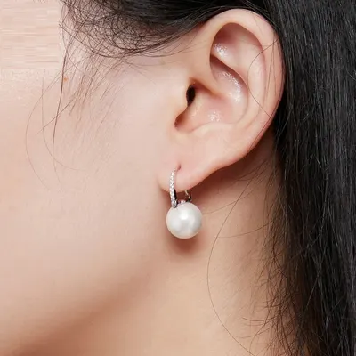 Brincos de pérola de concha simples de moda para deslocações, em prata esterlina S925 original