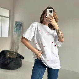 Top versátil de estilo casual americano com estampa de coração para mulheres
