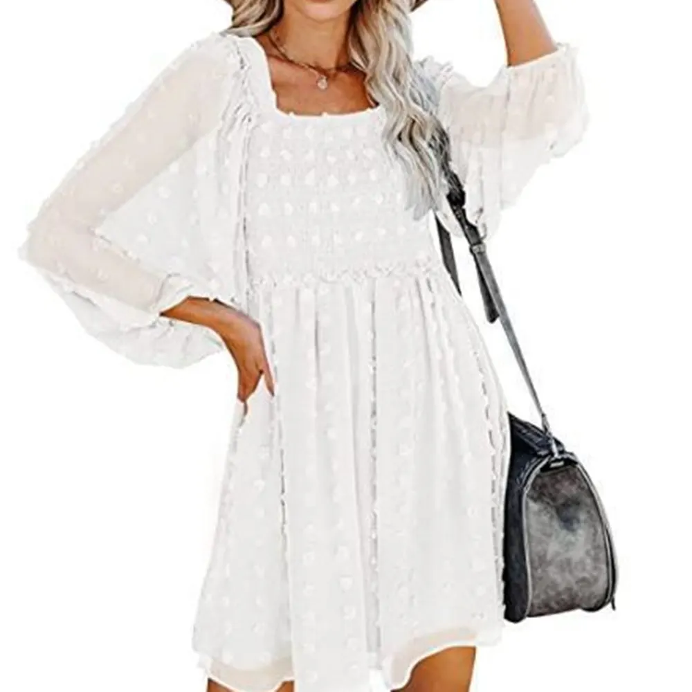 Vestido Largo de Manga Larga de Gasa de Dos Capas para Mujer