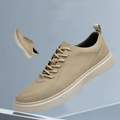 Zapatillas Casuales de Hombre de Piel de Vaca Transpirables con Cordones a la Moda y Combinables