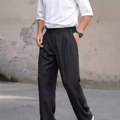 Calças casuais masculinas de moda, largas e com caimento fluido