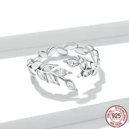 Anillo abierto brillante con diseño de espiga de plata de ley 925