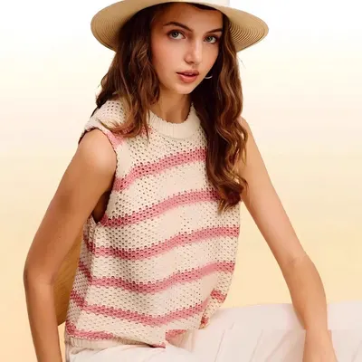 Colete de tricô feminino de gola redonda solto estilo europeu e americano com presilhas de suspensão