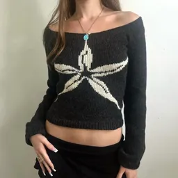 Suéter de Malha com Jacquard, Gola Redonda, Blusa Interior