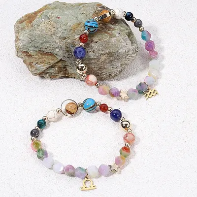 Pulsera de constelación de las doce constelaciones, piedra natural, corte de color