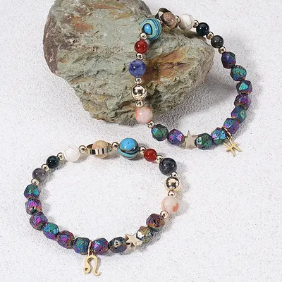 Pulseiras de Doze Signos do Zodíaco com Revestimento Eletroquímico de Rocha Vulcânica Natural