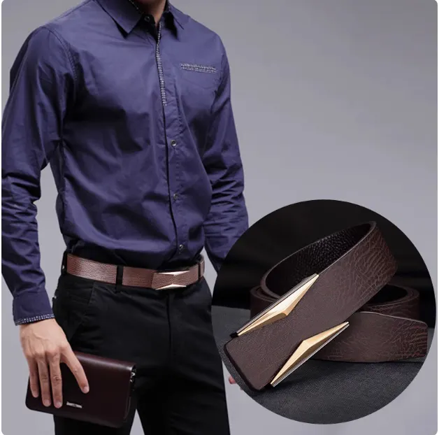 Cinto Simples e Elegante para Homens, Estilo Coreano, Fivela Lisa, para Homens de Meia-Idade