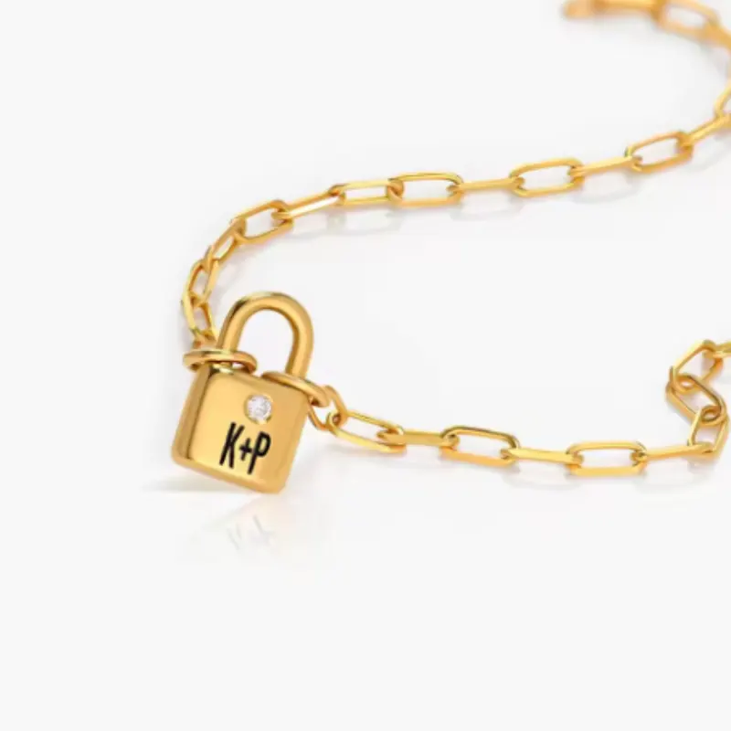 3D-anpassad initialslås halsband med diamanter 925 silverhalsband