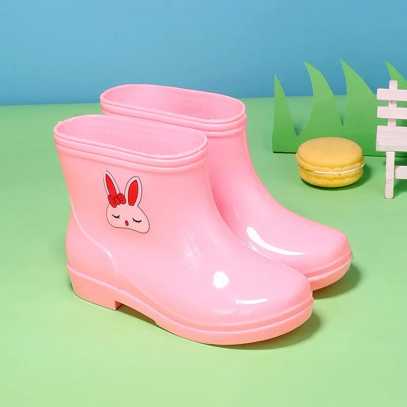 Botas de chuva para crianças, cano médio, antiderrapantes, com tema de coelhos