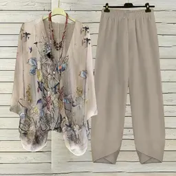 Damkläder digitaltryckt rundhalsad fashionabel sport- och fritadress, tvådelad set