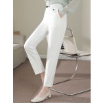 White cropped slacks women's spring new cigarette pants loose thin straight pants high waist stretch harem pants