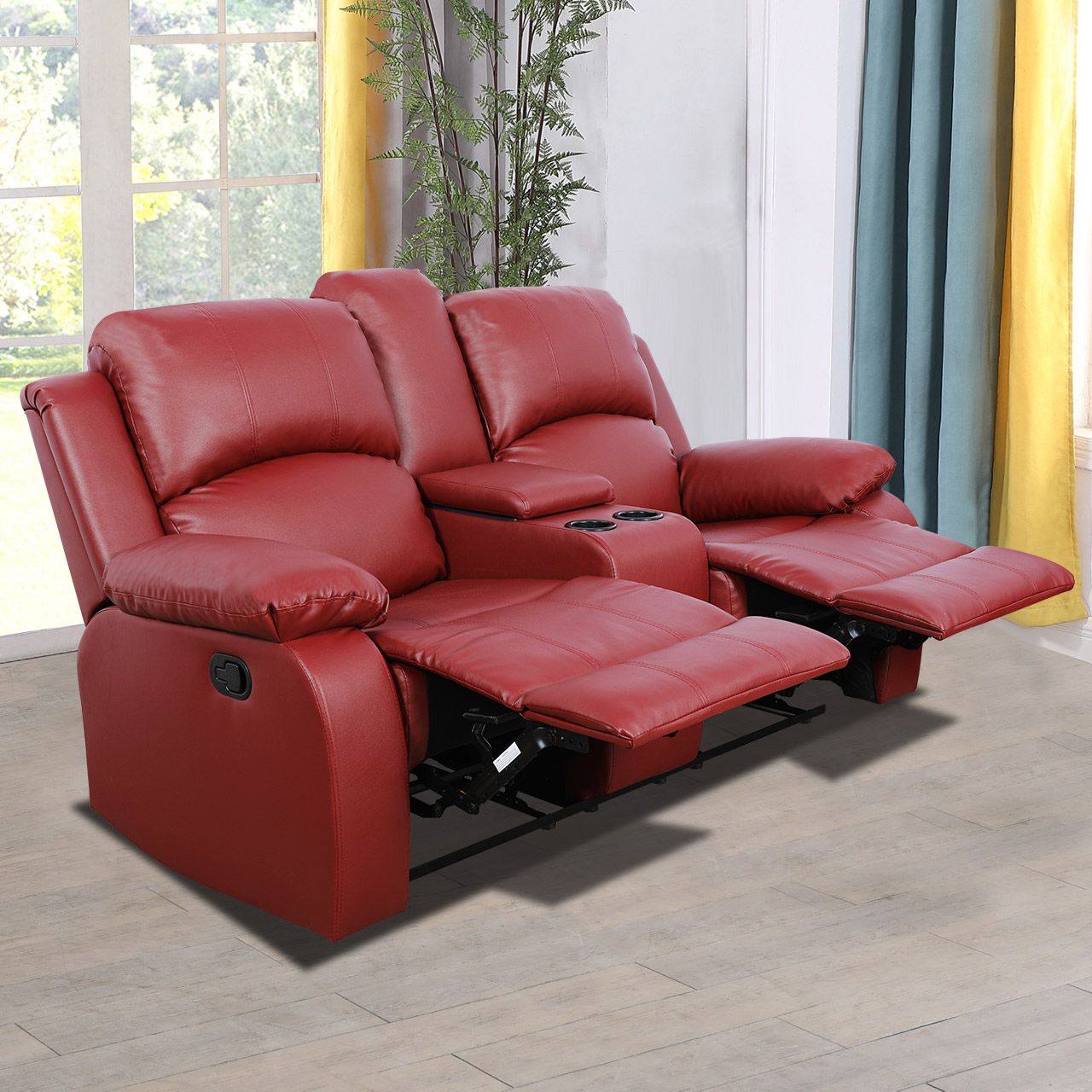 Red Semi PU And PVC Loveseat Living Room Sofa L
