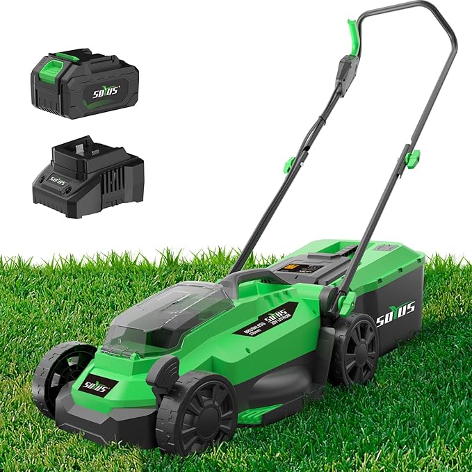 SOYUS electric lawn mower cordless, 13 inch 20V lawn mower with brushless motor