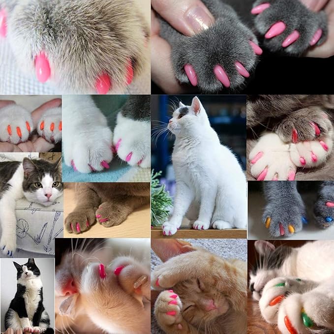 VICTHY 140 Pieces (14 Colors) Cat Nail Cap, Cat Paw Cover, Cat Nail Cover with Adhesive and Applicator