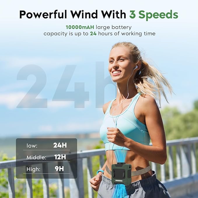 Portable Waist Fan 1000mAh Rechargeable Waist Clip Fan