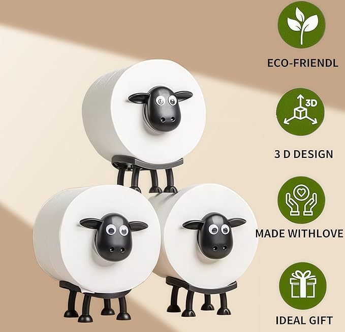Sheep toilet paper holder three-piece set - fun freestanding bathroom paper towel roll holder