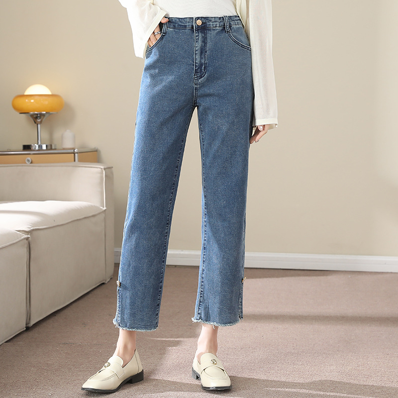 Tencel Jeans Women's Spring 2025 New Retro Blue High Waist Covering Belly Thin Versatile Slit Jeans Wide Legs