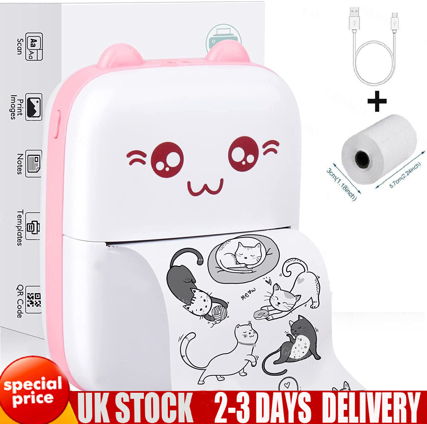 Mini Pocket Thermal Printer - Pink 1 roll