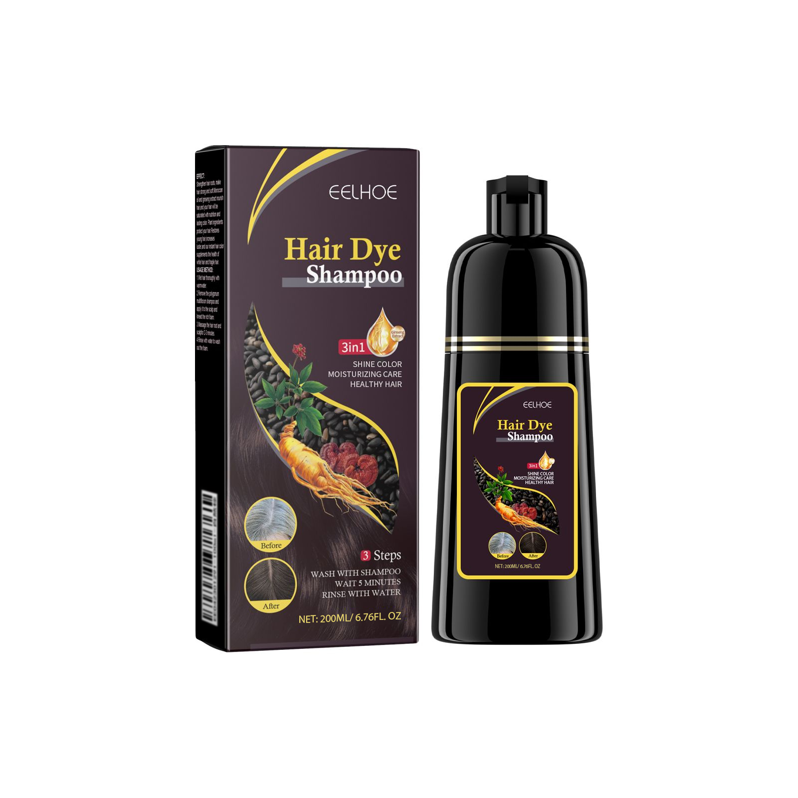 White to Black Dye Shampoo Natural Brown