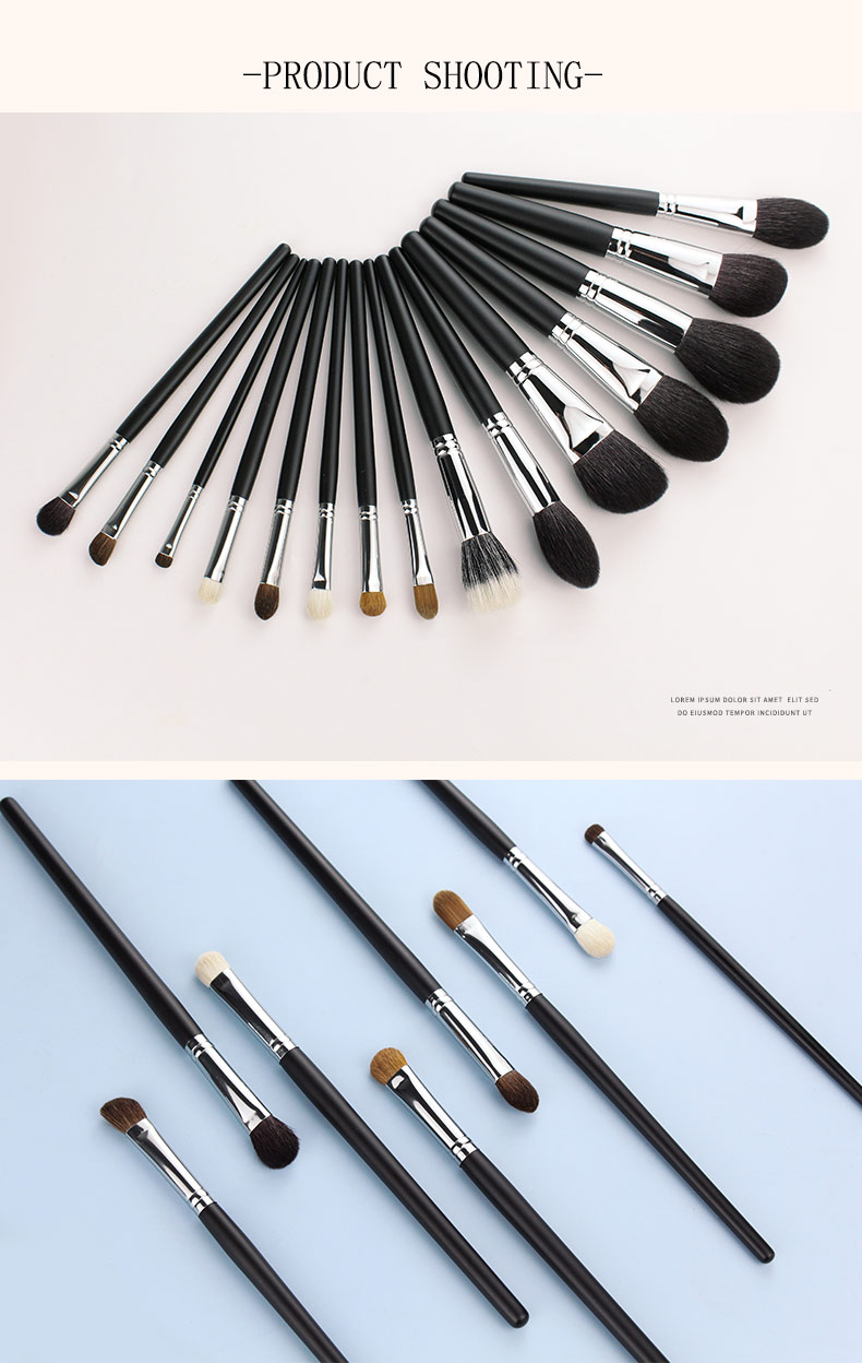 black hair+silver ferrule+black wood handle