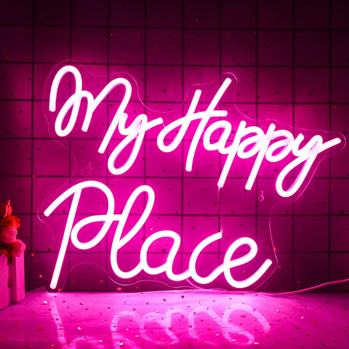 My Happy Place Neon Sign Custom LED Neon Light Sign Wall Decoration for Bedroom