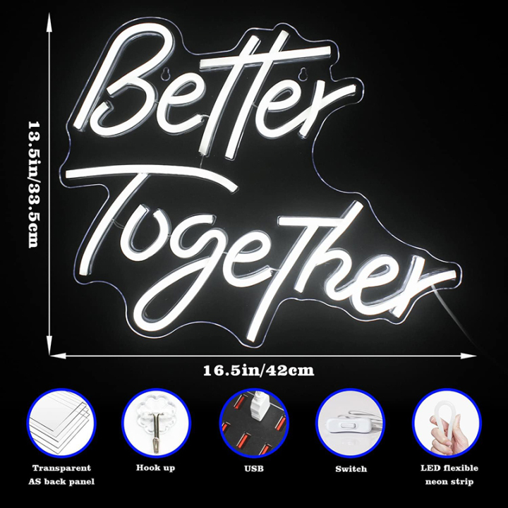 Better Together Neon Sign Personalized LED Neon Light Sign for Wedding