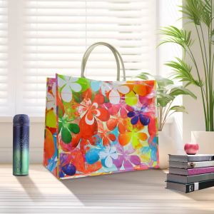 女士环保时尚托特包，大容量防水，单肩海滩旅行包，印花设计