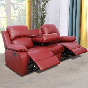 Sofá rojo de PU/PVC de media calidad de tres plazas para sala de estar